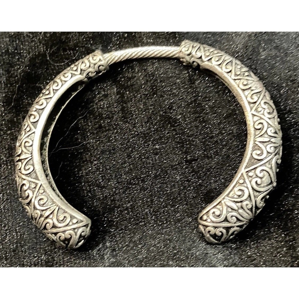 Open Cuff Kada Twisted Cable Ornate Filigree Design Silver Tone Bracelet